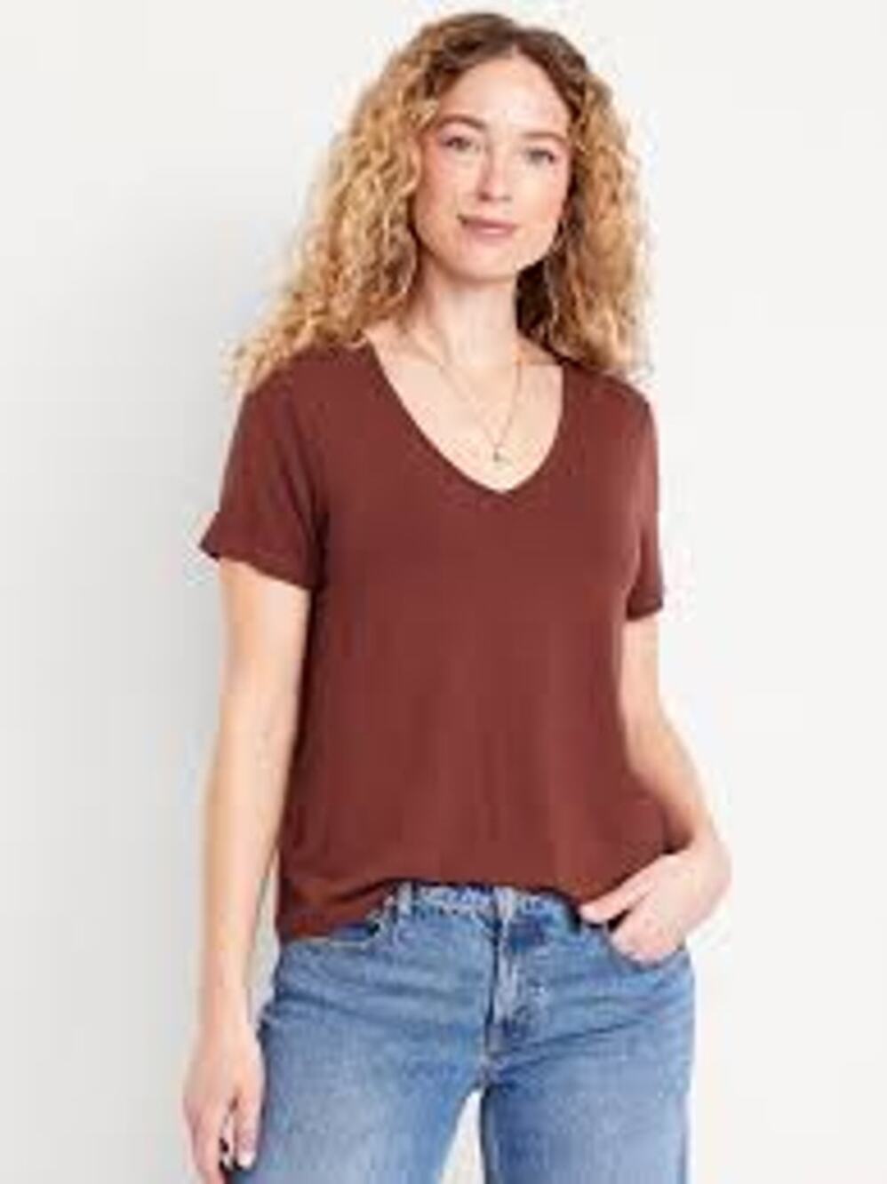 Old Navy Maroon Red Short Sleeve V-Neck T-Shirt Women's Size Large